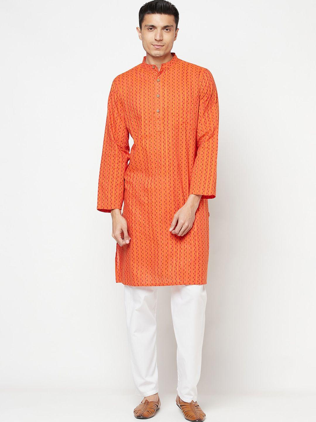 fabindia men orange geometric printed kurta