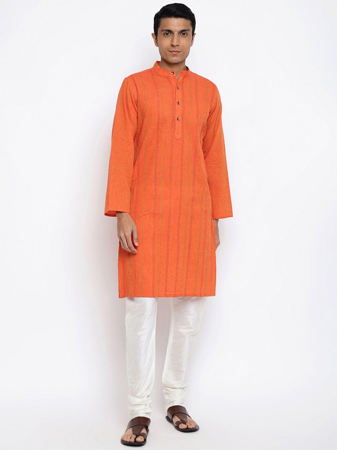 fabindia men orange striped kurta