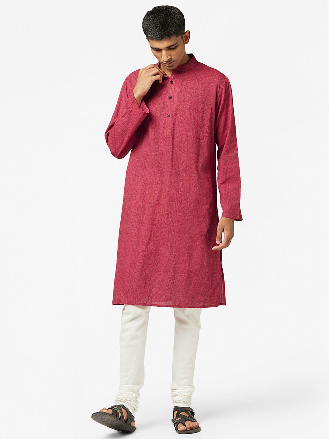 fabindia men pink printed pure cotton kurta