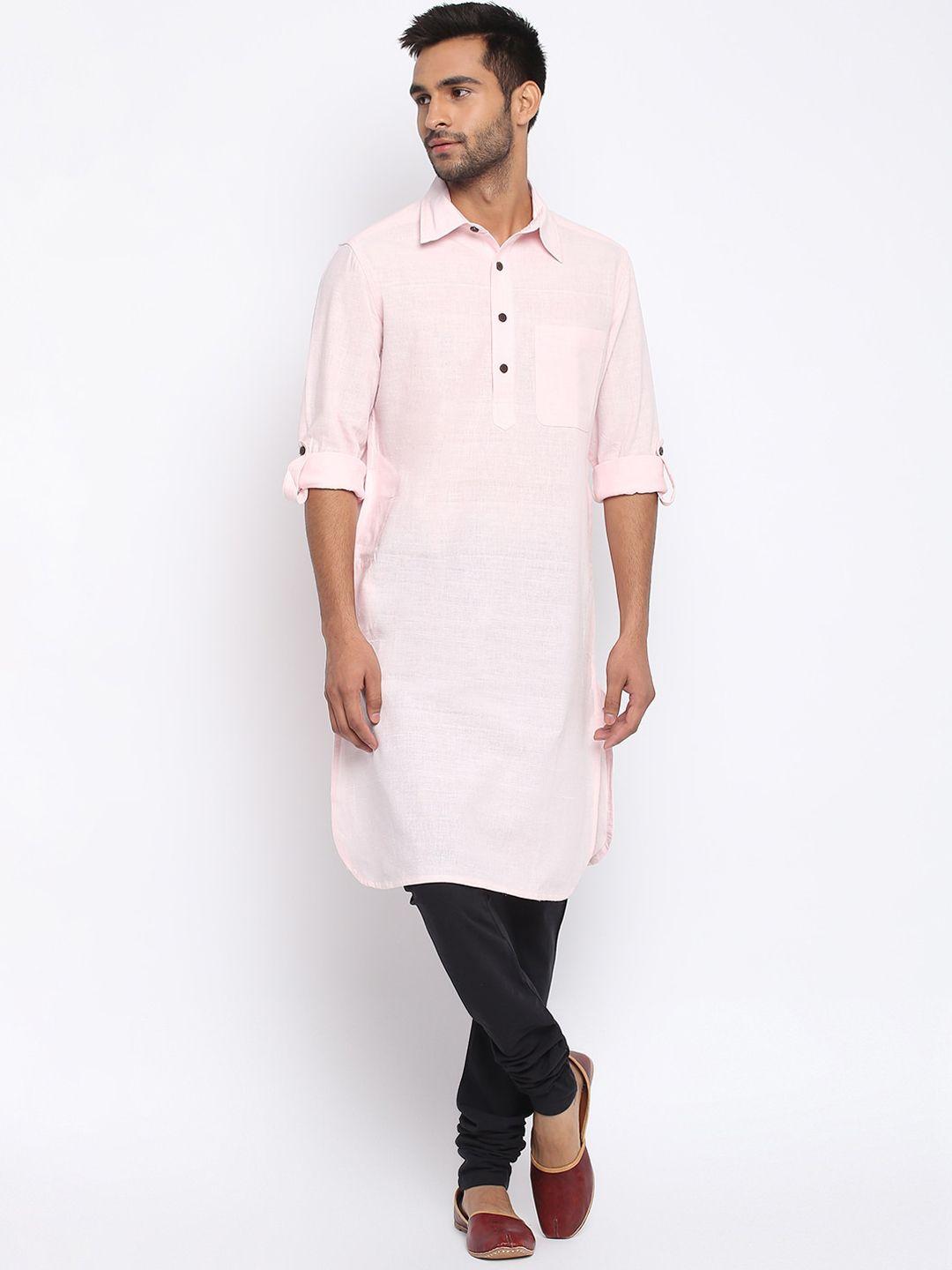 fabindia men pink thread work pastels pathani kurta