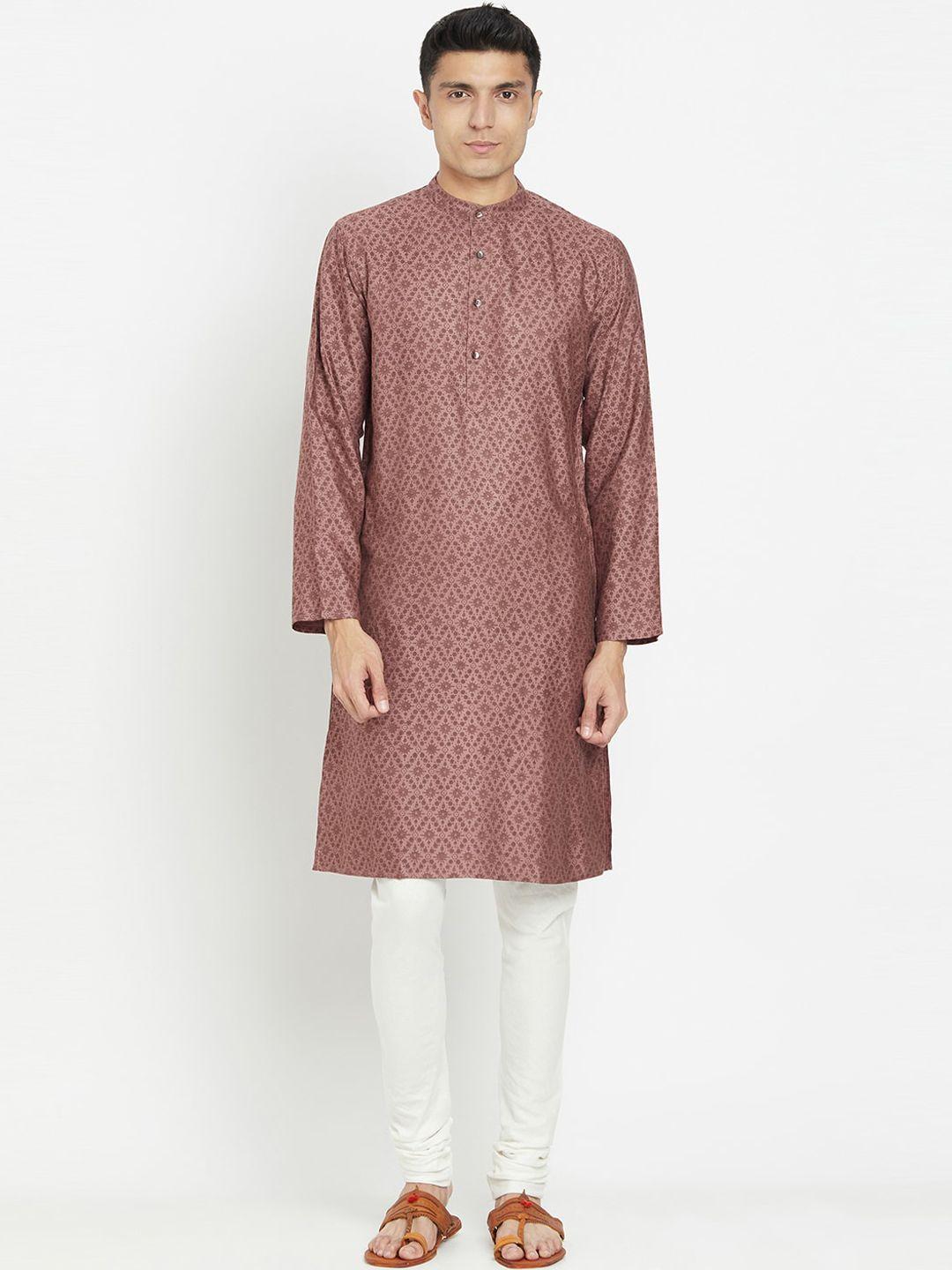 fabindia men purple geometric thread work kurta