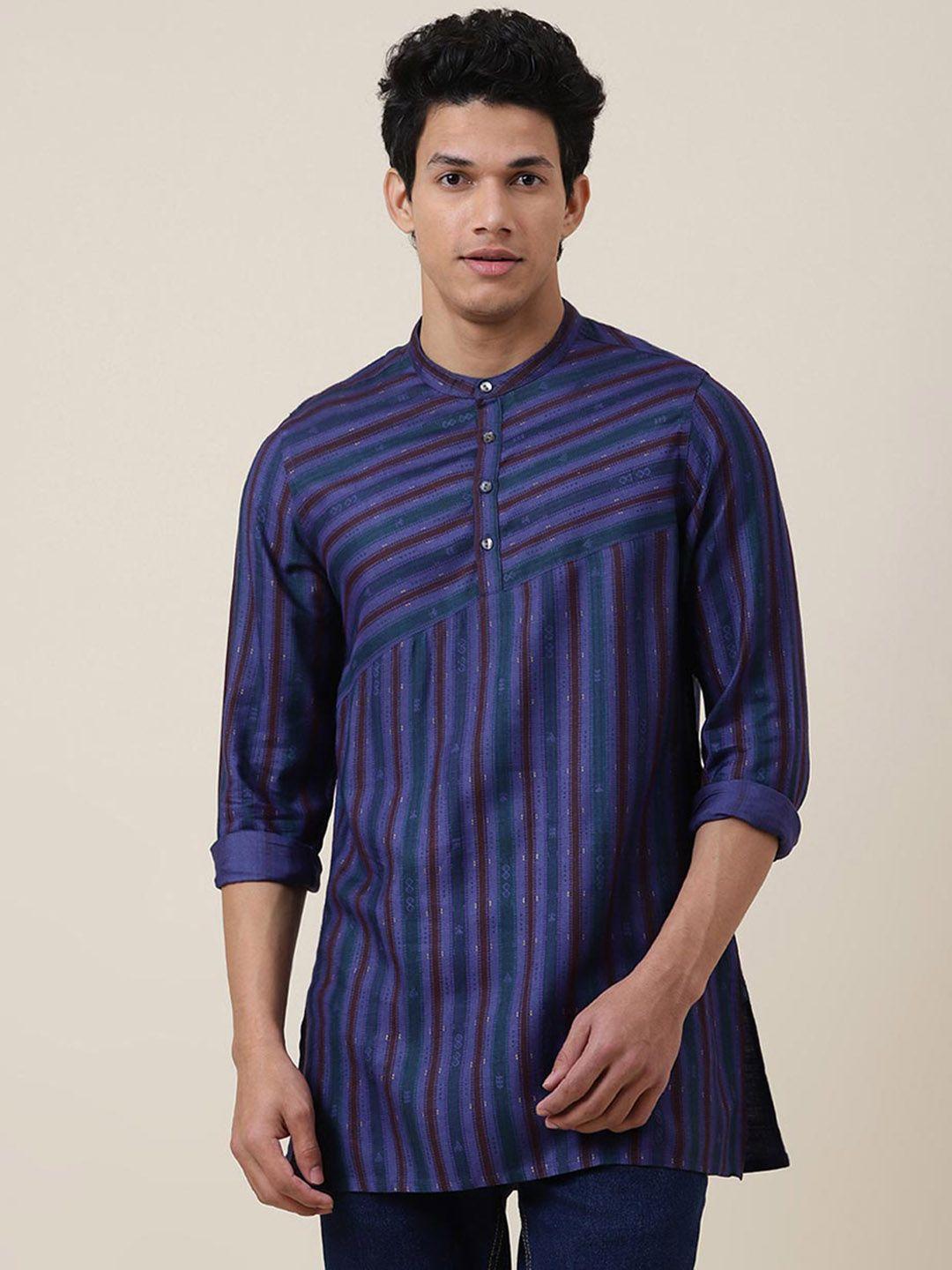 fabindia men purple striped cotton kurta