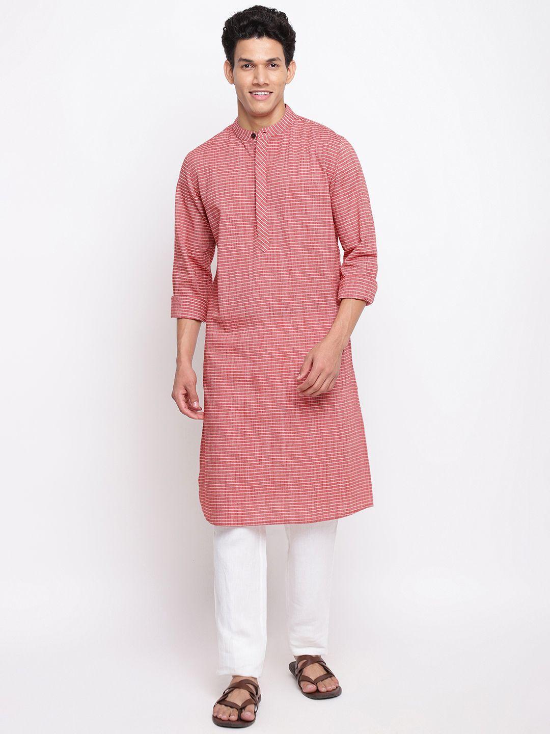 fabindia men red & white striped kurta