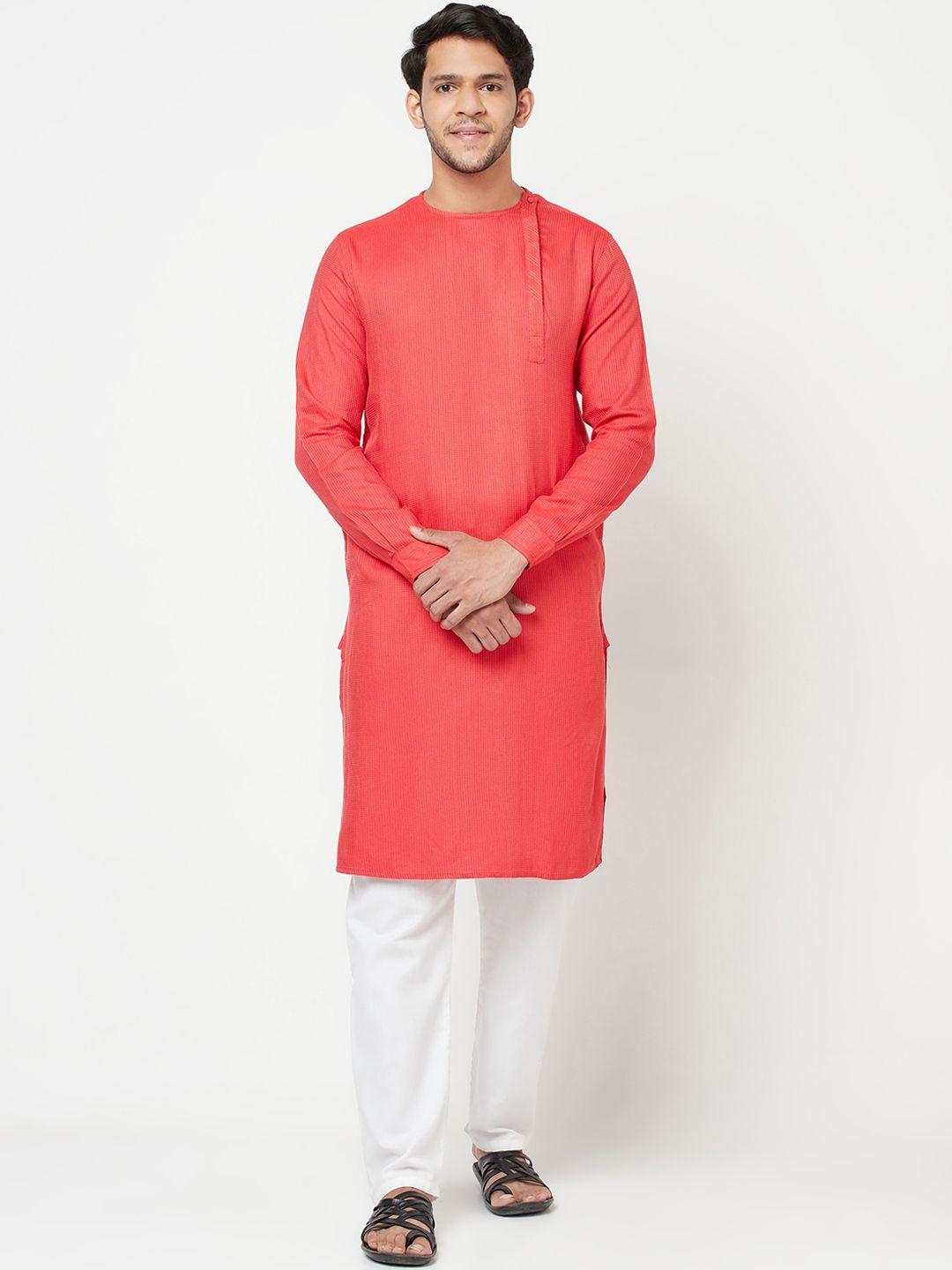 fabindia men red dobby kurta