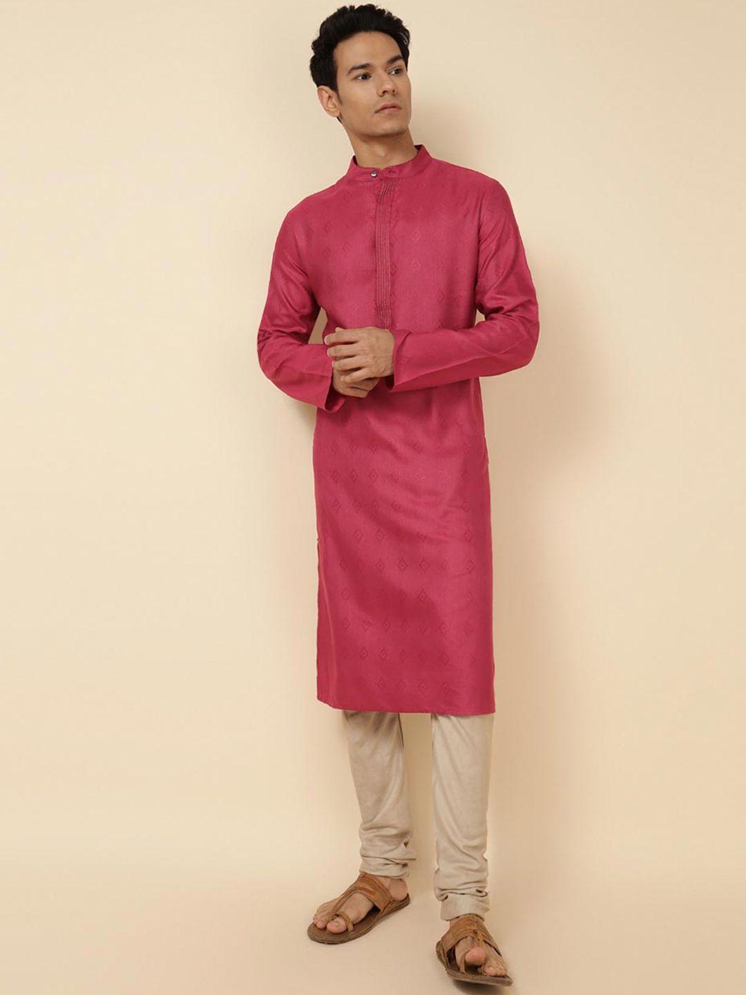 fabindia men red dyed thread work pathani kurta