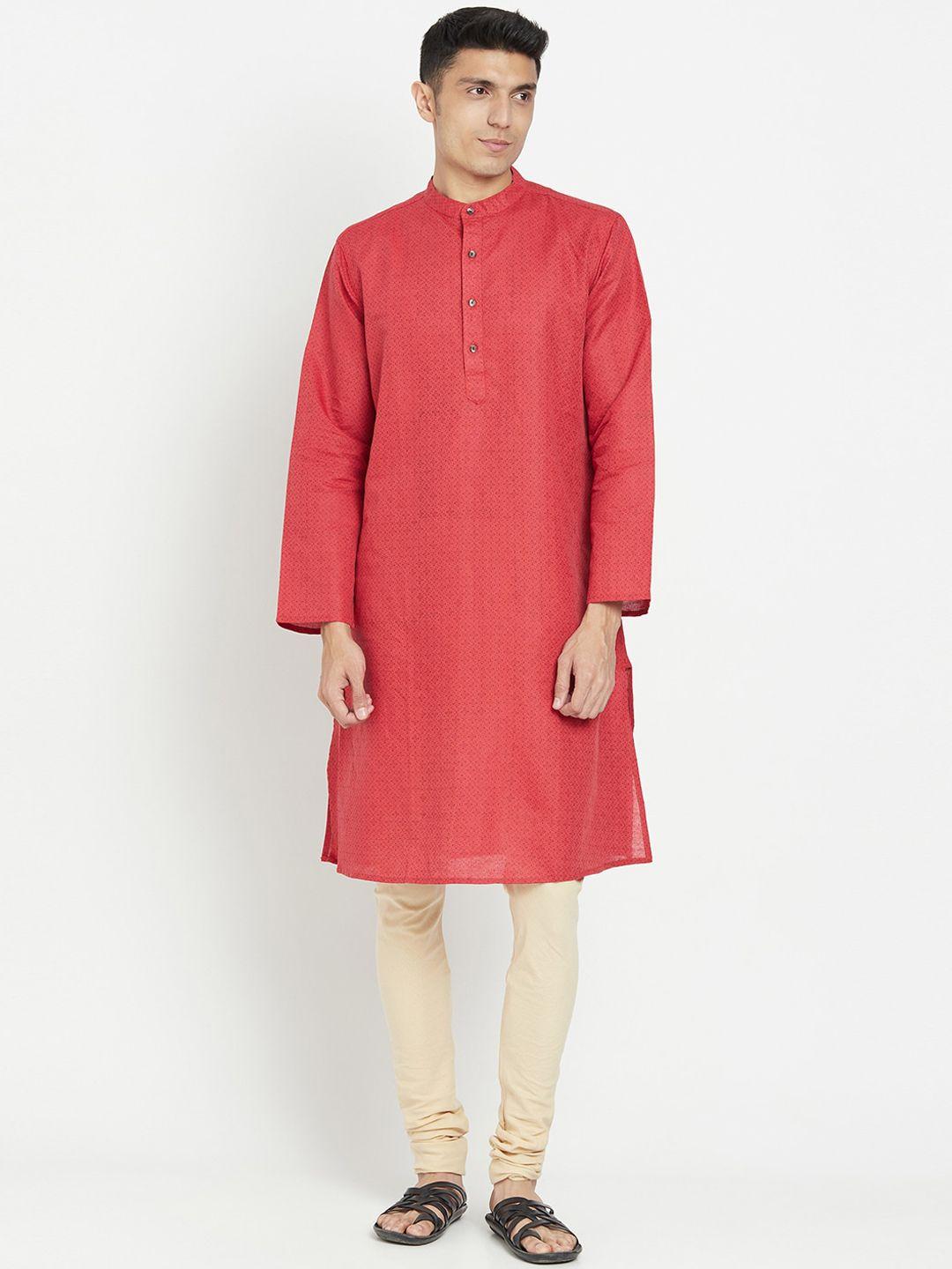 fabindia men red ethnic motifs printed kurta