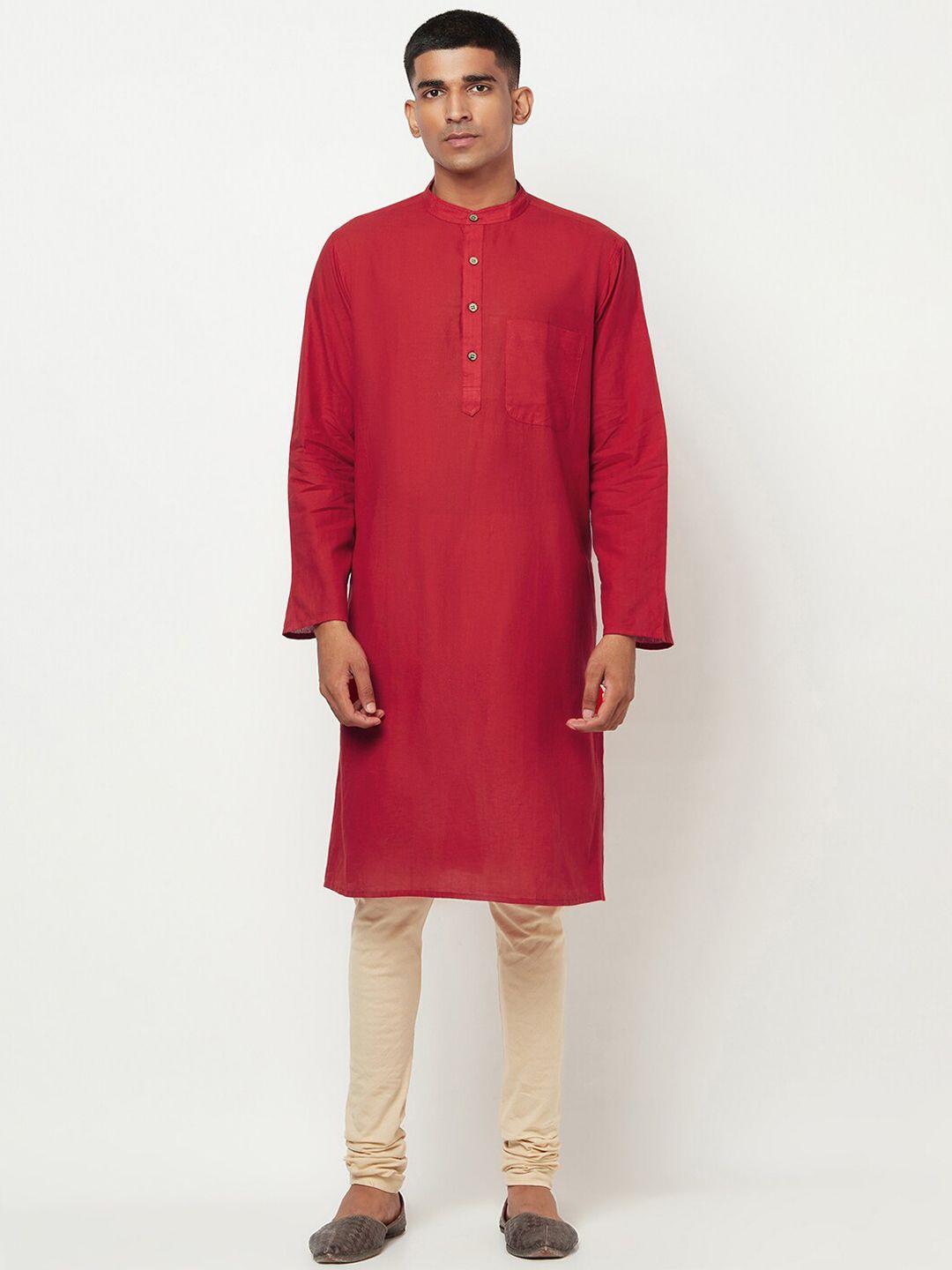 fabindia men red solid cotton kurta