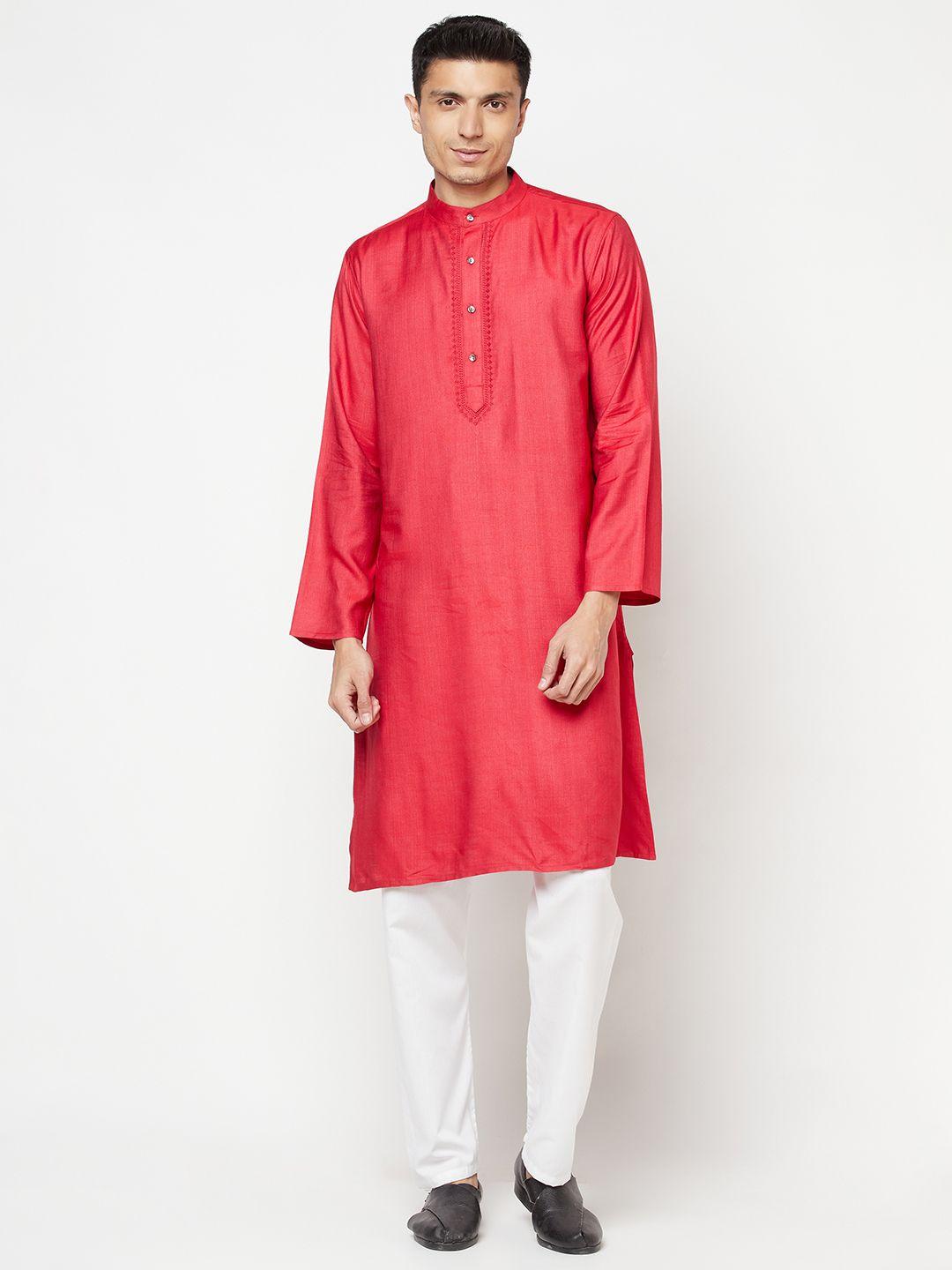 fabindia men red solid kurta