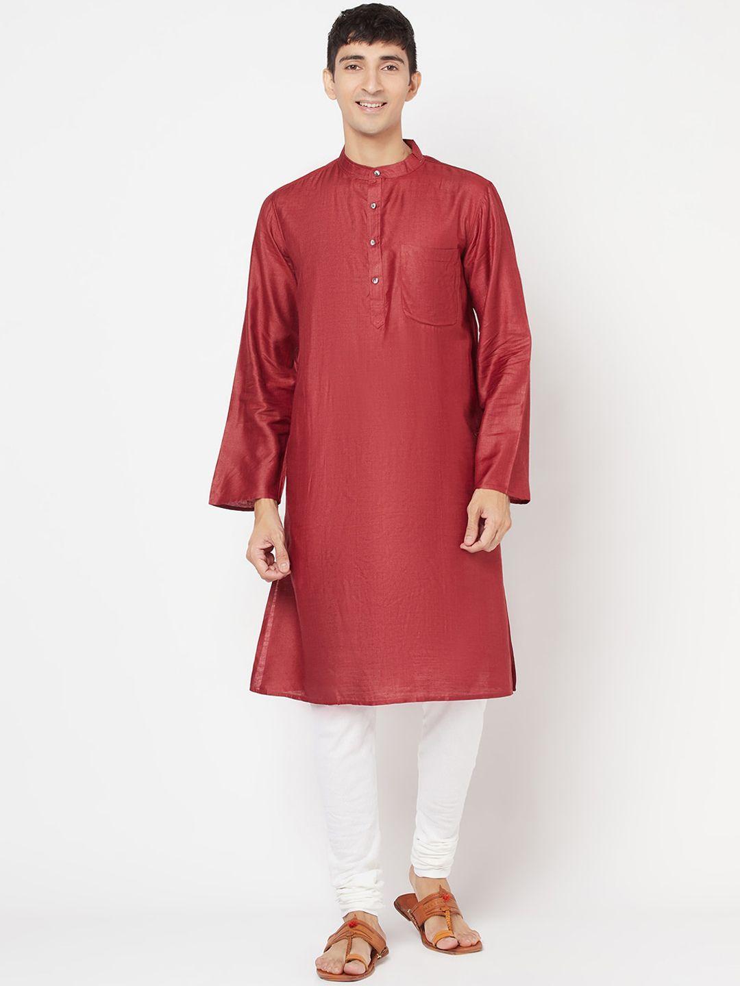 fabindia men red solid kurta