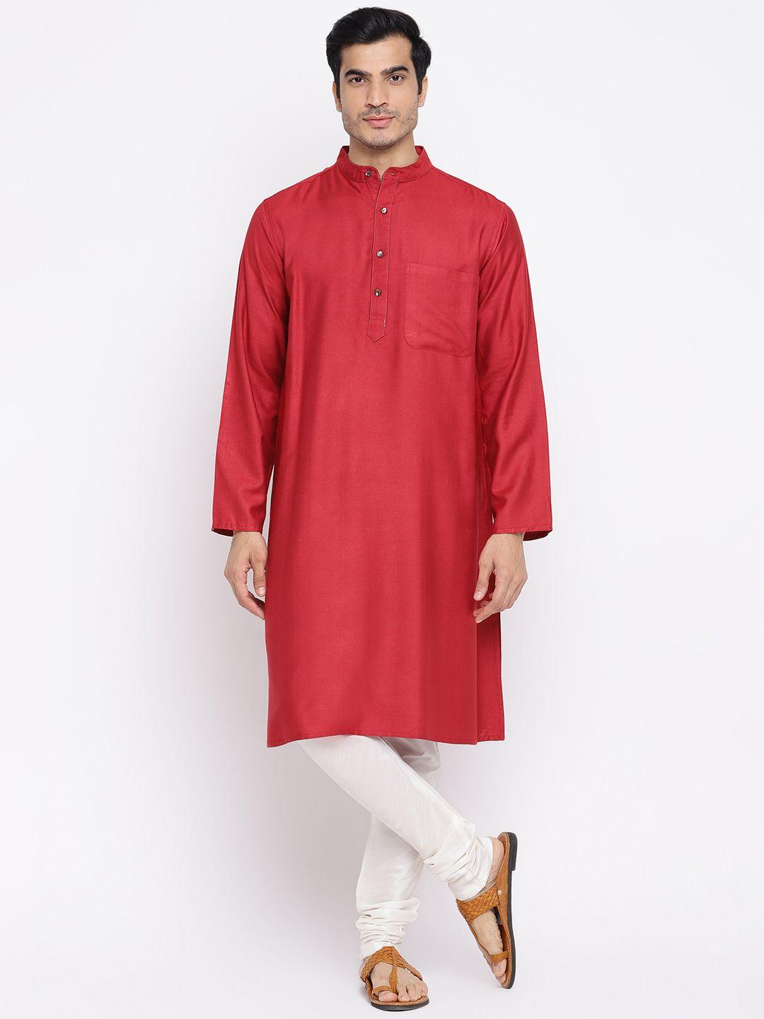 fabindia men red solid straight kurta