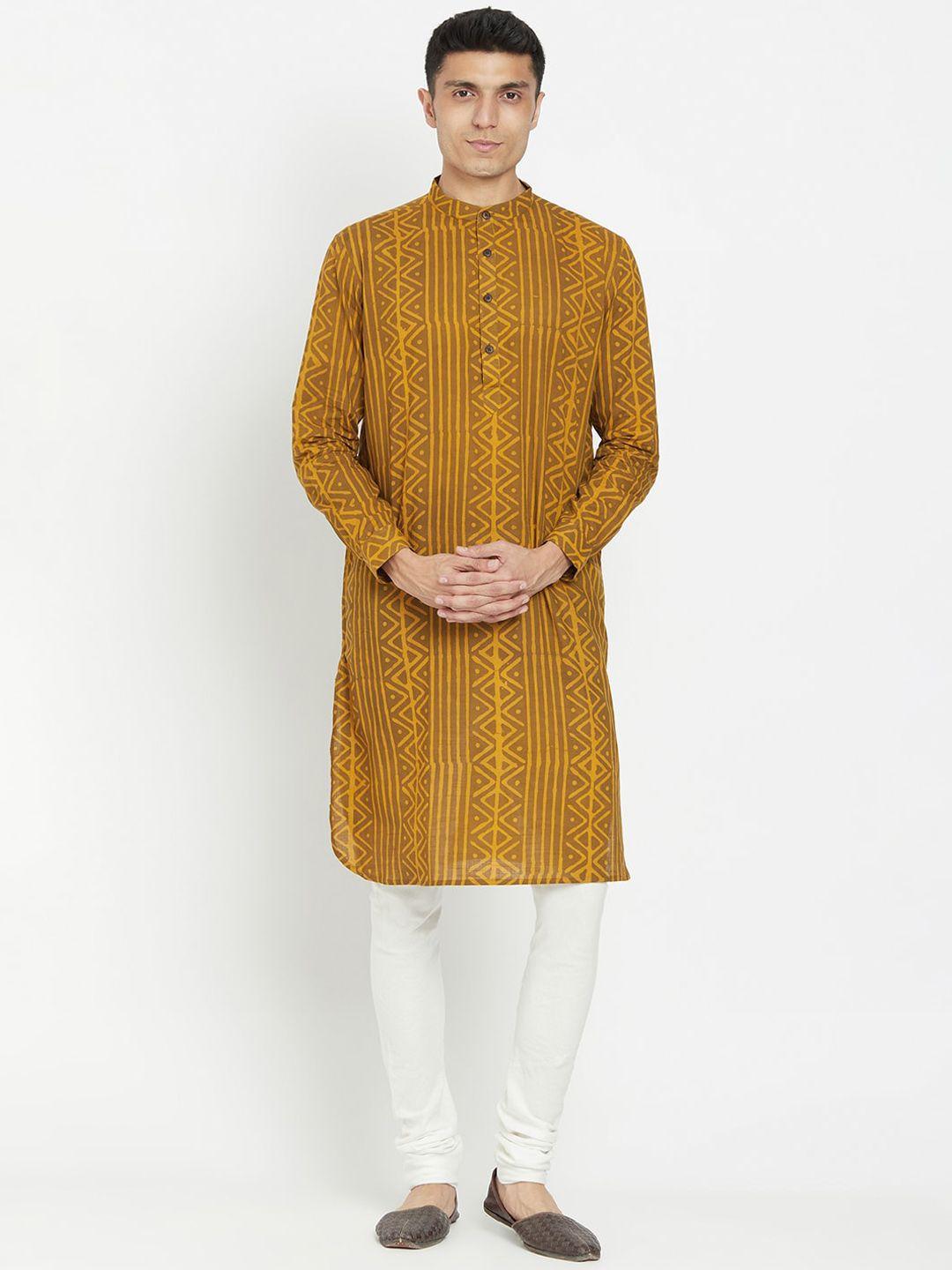 fabindia men rust geometric printed kurta