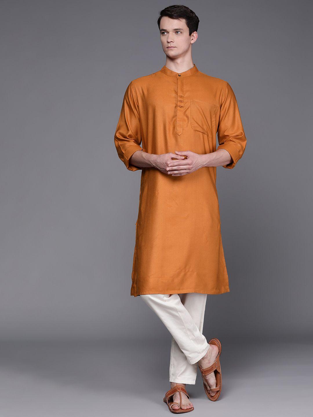 fabindia men rust orange solid kurta