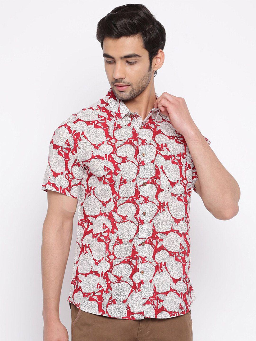 fabindia men slim fit floral printed cotton casual shirt