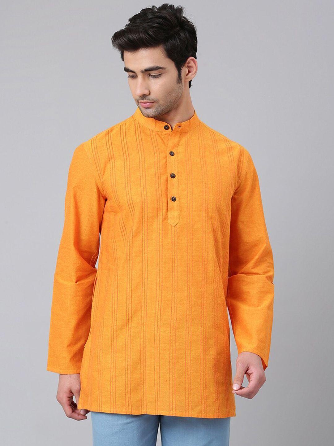 fabindia men striped mandarin collar cotton kurta