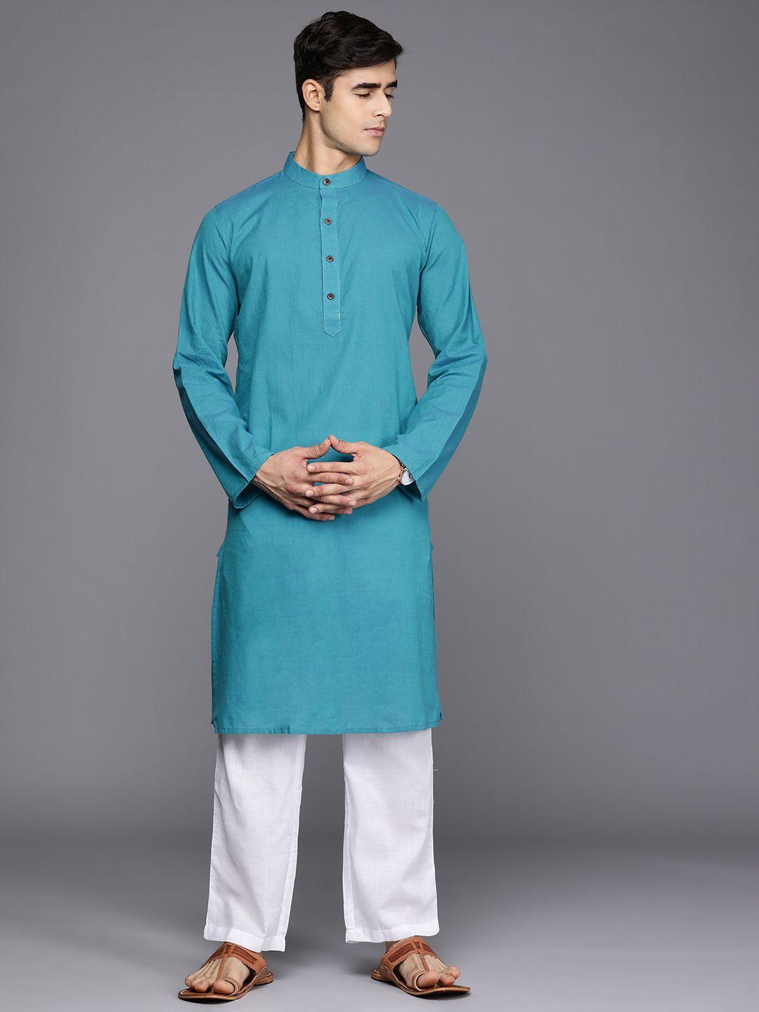 fabindia men teal flared sleeves kurta