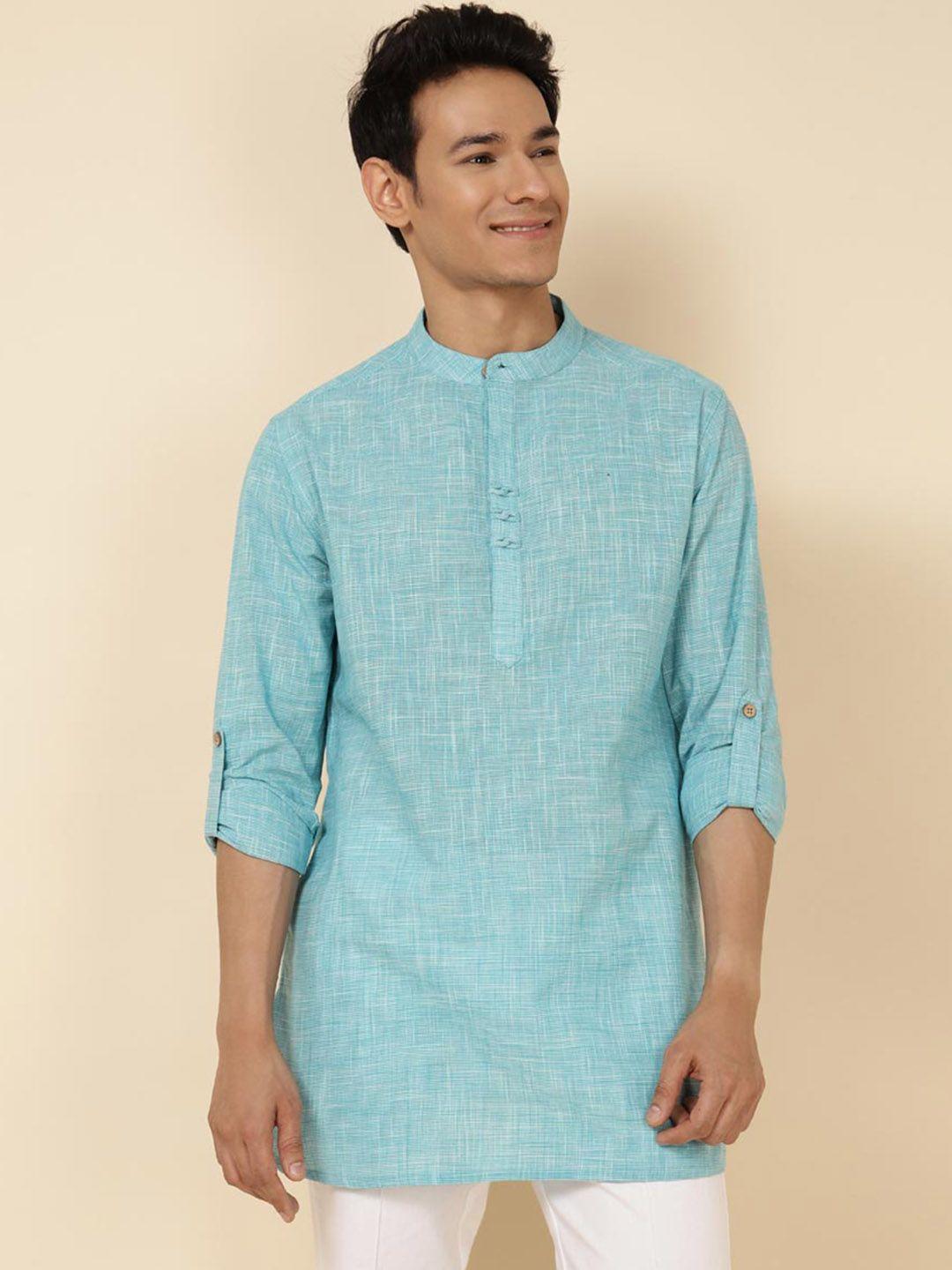 fabindia men turquoise blue thread work anarkali kurta