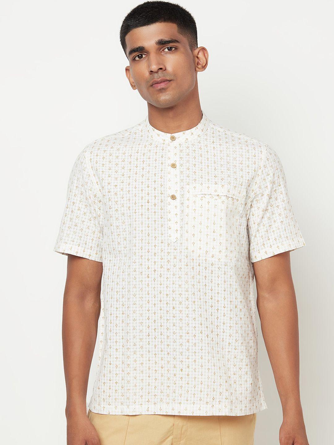 fabindia men white ethnic motifs printed kurta