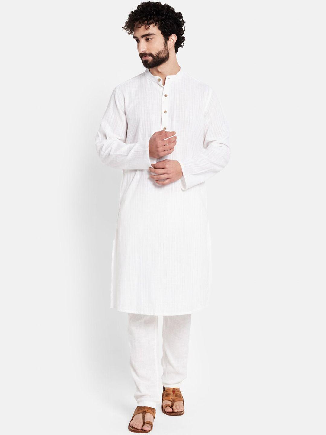 fabindia men white striped cotton kurta