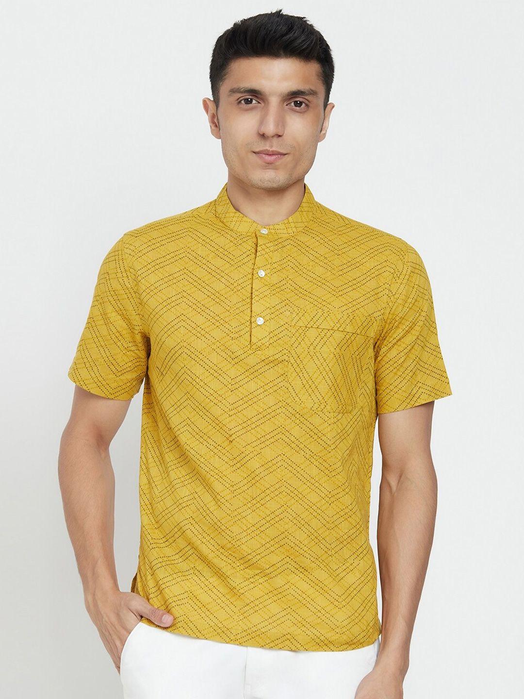 fabindia men yellow printed cotton casual shirt