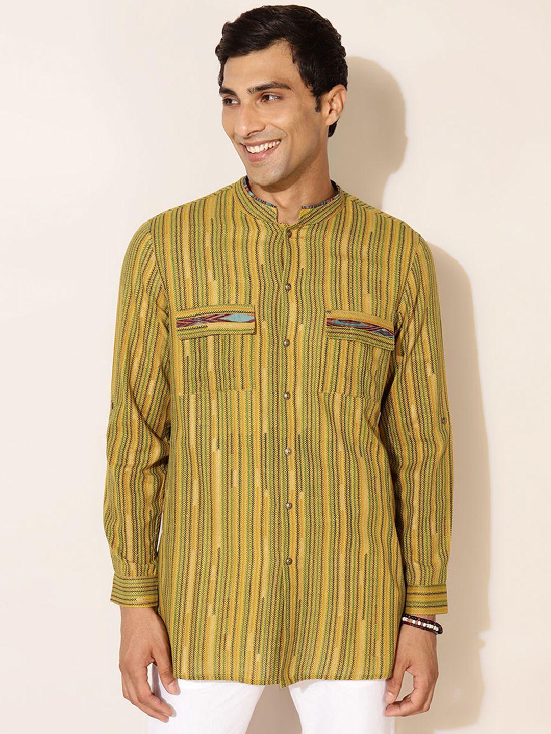 fabindia men yellow striped pure cotton kurta