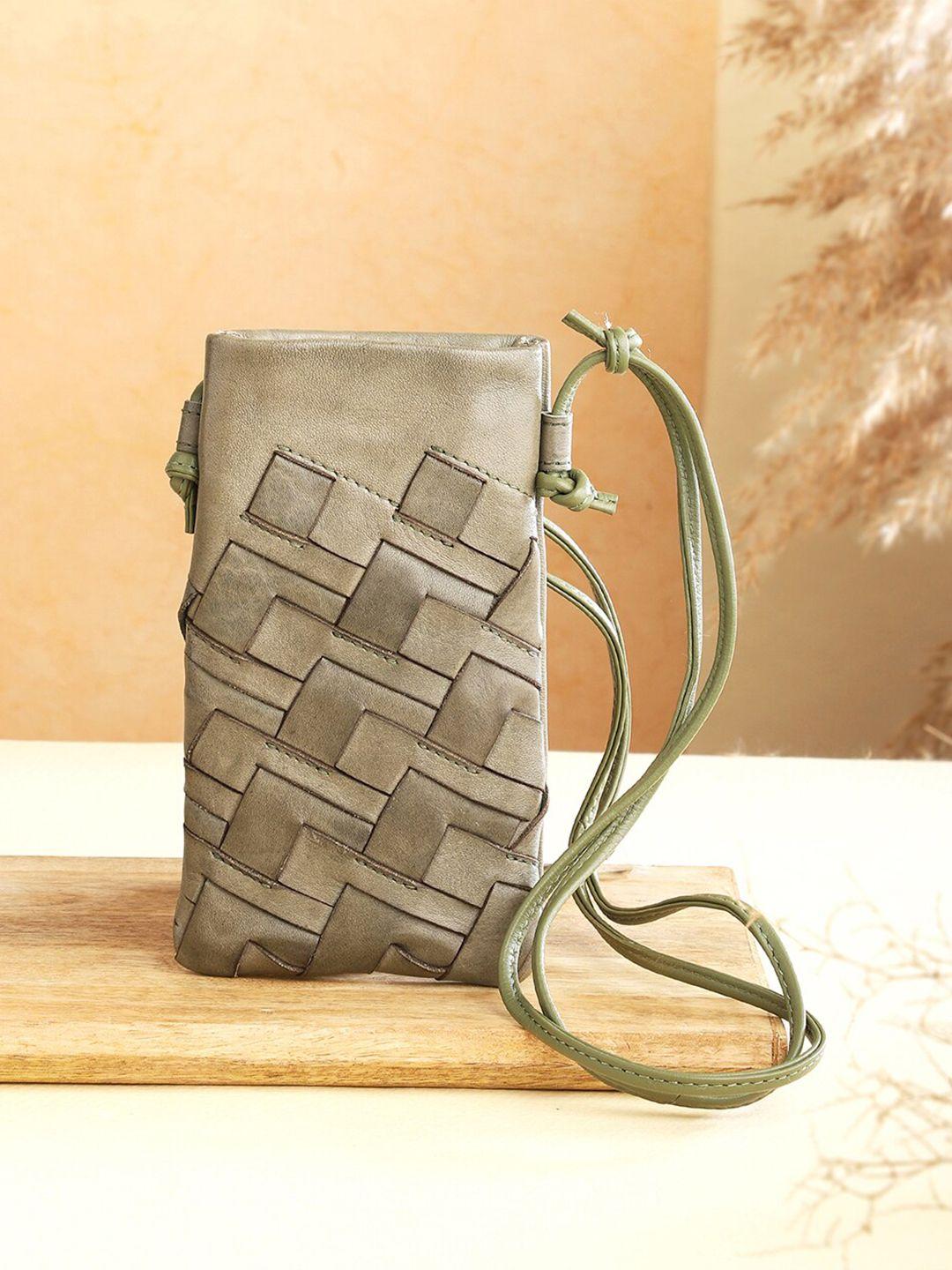fabindia miniature textured leather mobile sling bag