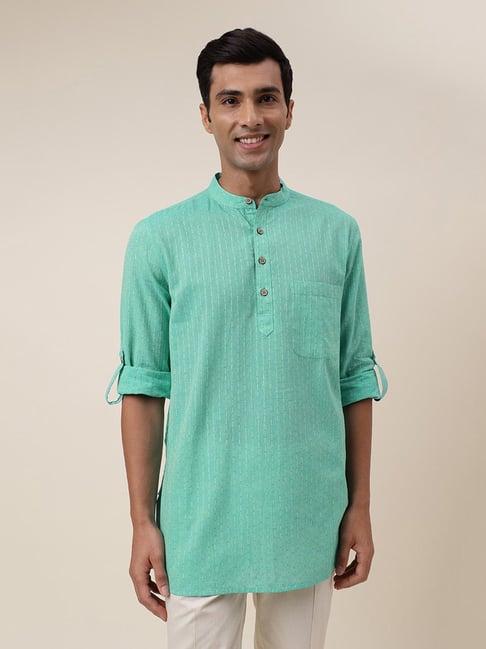 fabindia mint green regular fit striped short kurta