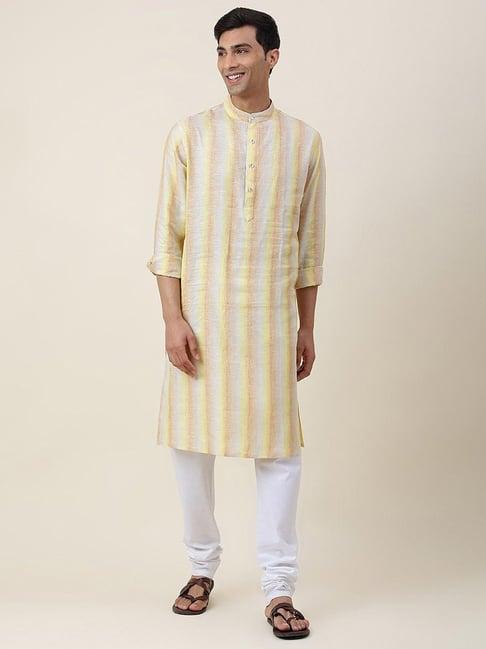 fabindia multi linen slim fit striped kurta