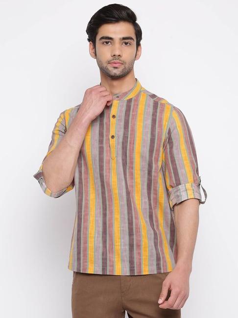 fabindia multicolor striped mandarin collar short kurta