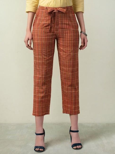 fabindia multicolored cotton chequered pants