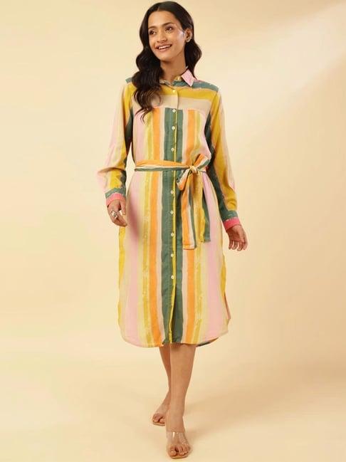 fabindia multicolored striped shirt dress