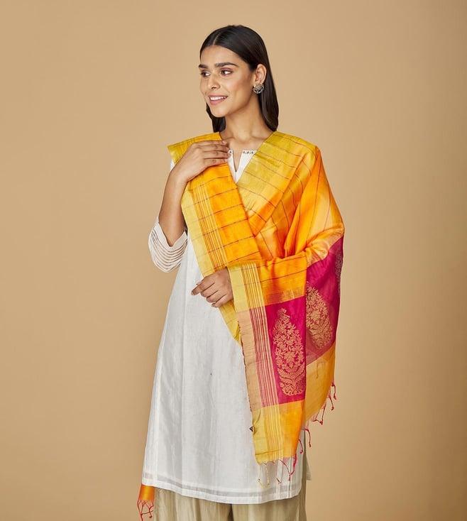 fabindia mustard butta cotton silk dupatta