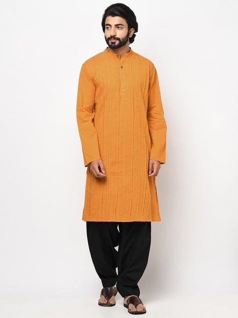 fabindia mustard cotton comfort fit striped kurta