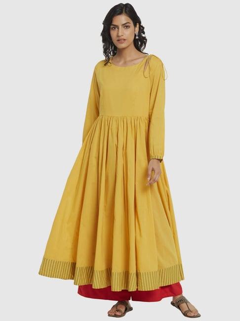 fabindia mustard cotton flared kurta