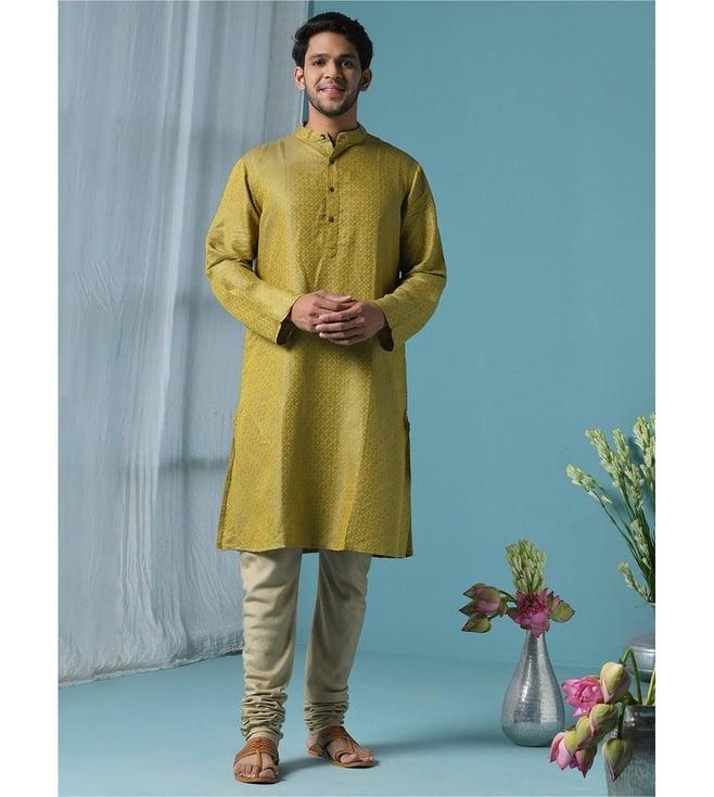 fabindia mustard cotton linen regular fit self pattern kurta