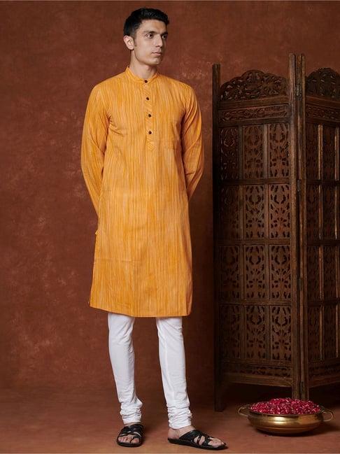 fabindia mustard cotton slim fit striped kurta