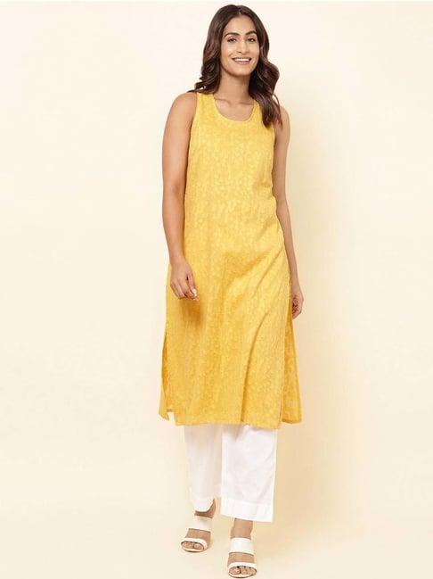 fabindia mustard cotton straight kurta