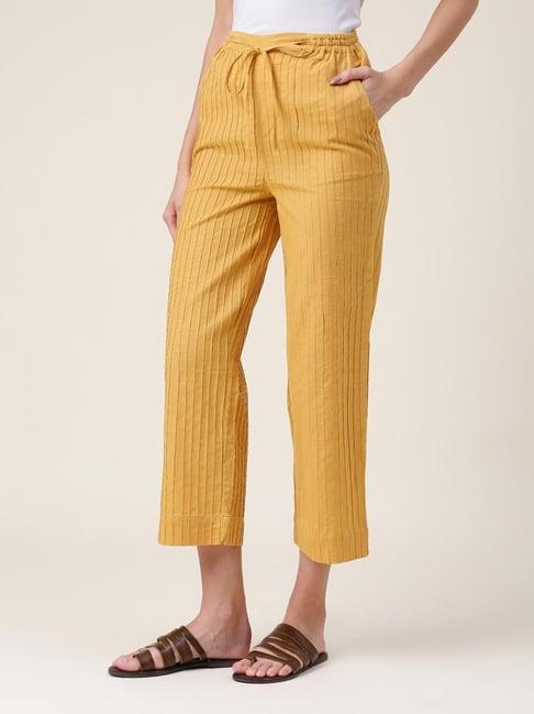 fabindia mustard cotton striped pants