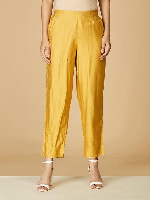 fabindia mustard regular fit pants