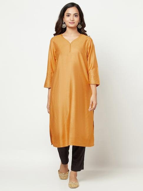 fabindia mustard straight kurta