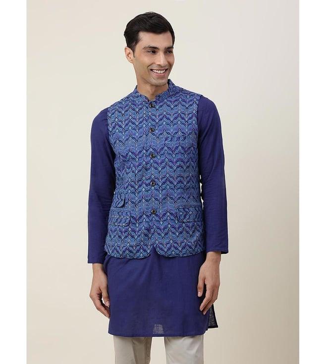 fabindia navy blue cotton slim fit kurta with jacket