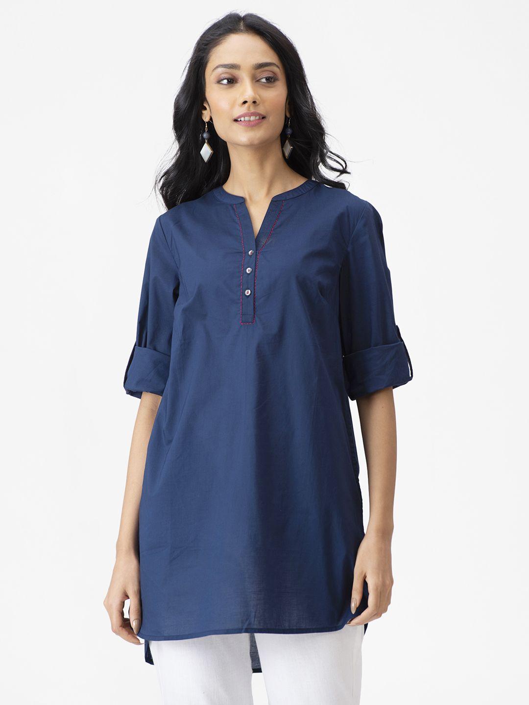 fabindia navy blue pure cotton solid tunic