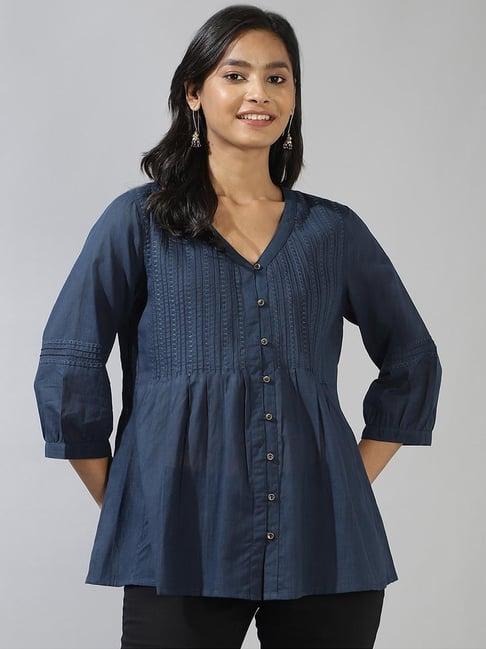 fabindia navy cotton embroidered tunic