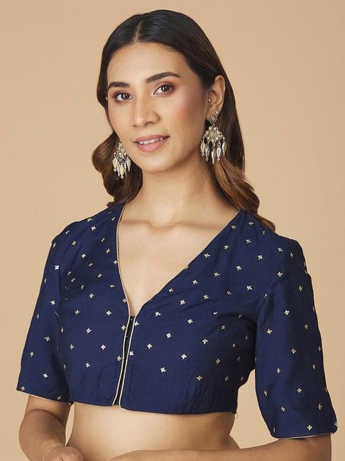 fabindia navy embellished blouse