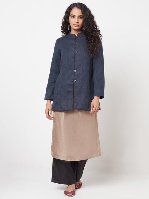 fabindia navy regular fit jacket