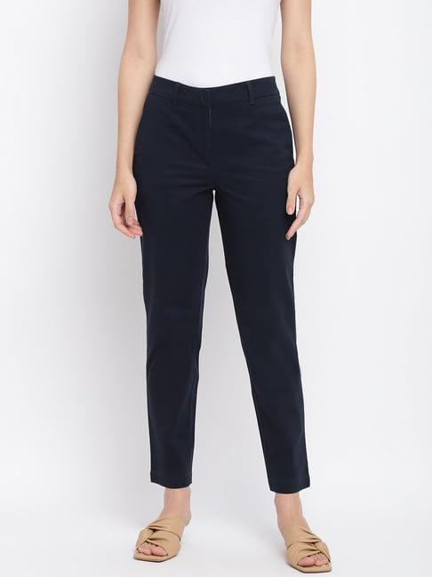 fabindia navy regular fit trousers