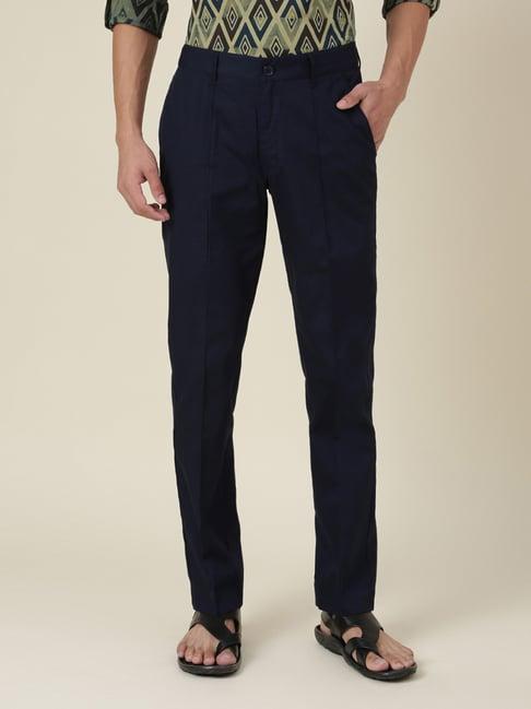 fabindia navy slim fit elasticated trousers