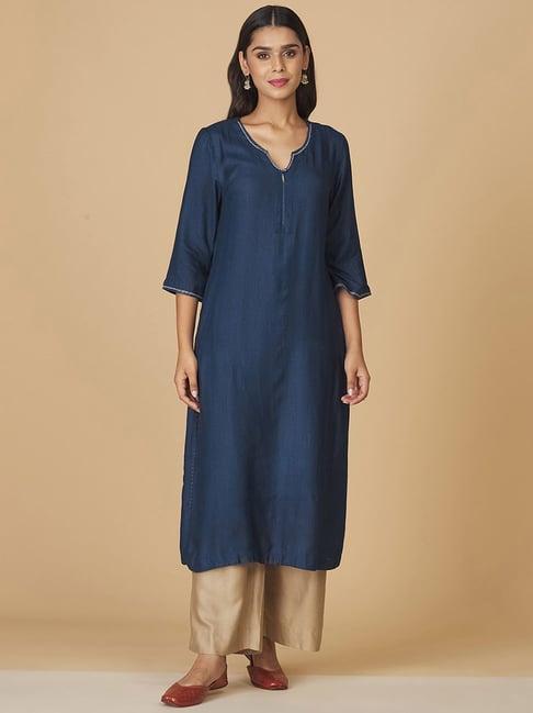 fabindia navy straight kurta