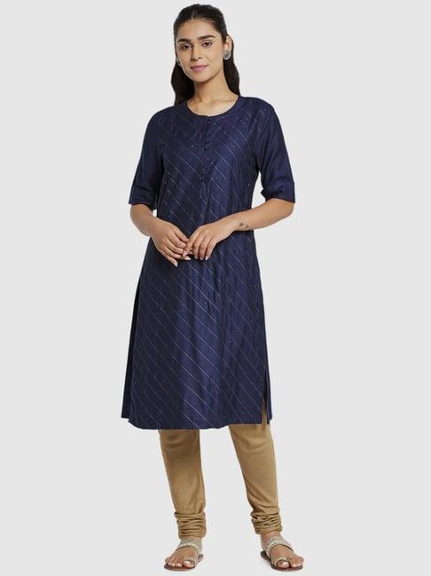 fabindia navy striped straight kurta