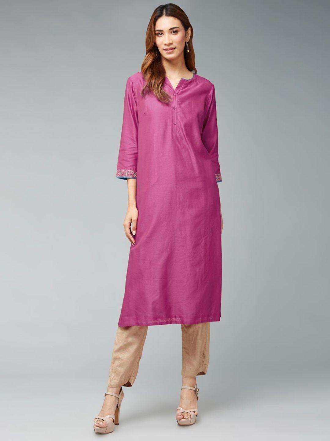 fabindia notch neck thread work straight kurta