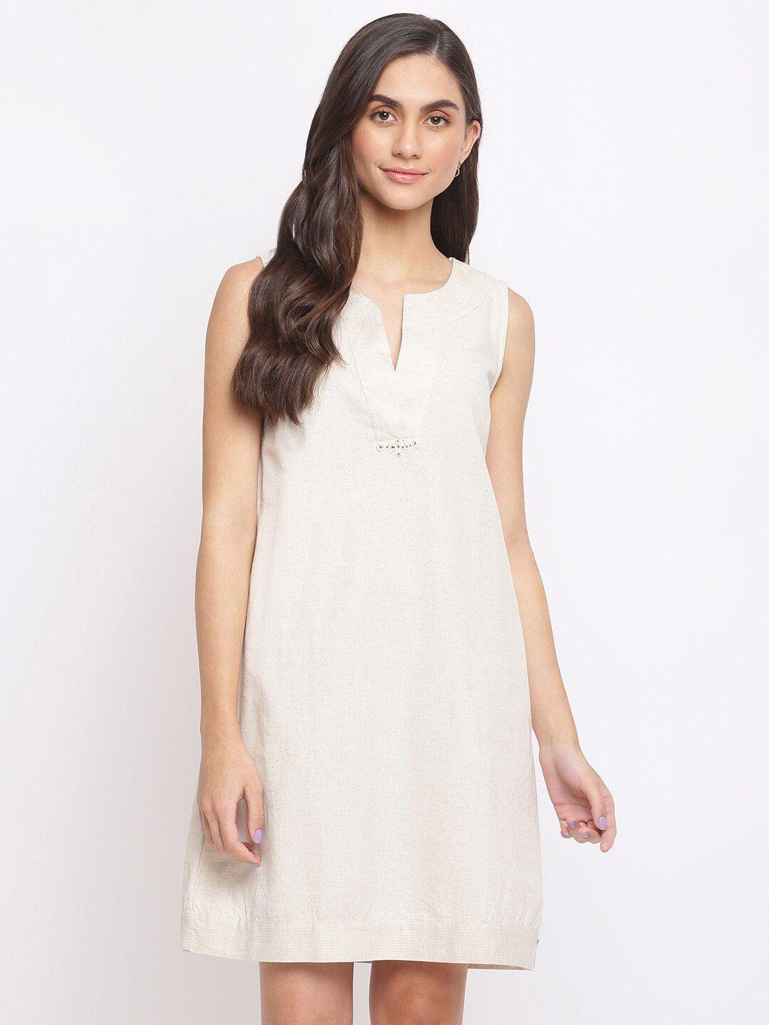 fabindia notched neck cotton linen a-line dress